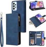 for Samsung Galaxy A23 Wallet Case,for Galaxy A23 5G Case,Boyobacase PU Leather Wallet Flip Cover Stand Feature[ 6 Card Slots and 1 Zipper Coin Pocket] with Wrist Strap-Blue