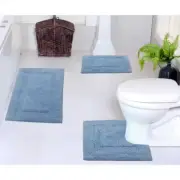 Classy 100% Cotton Bath Rugs Set, Machine Wash, 3-Pcs Set with Contour, Blue