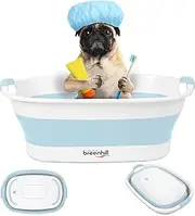 BREENHILL Collapsible Pet Bathtub with Water Drain Plug, Small Pets Portable Bath Tub for Puppy Small Dogs Cats, Portable & Space Saving Design, Blue