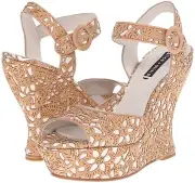 Alice + Olivia Jana Laser Cut Wedge Sandals Size 7 UK 37.5