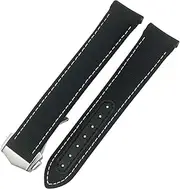 [TIOYW] Folding Buckle Nylon Leather Watchband 20mm for Omega Seamaster AQUA TERRA 150 GMT Curved End Watch Strap