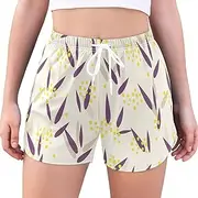 [GuoChe] High Waisted Shorts Floral Beige Shabby Chic High Waisted Running Shorts Breathable Yoga Running Shorts for Outdoo