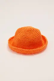 Orange Hand Made Straw Bucket Hat
