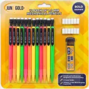 June Gold 12 Mechanical Pencils, 1.3 mm HB #2 54 Piece Set, Black Graphite