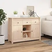 Sideboard 100x35x74.5 cm Solid Pine Wood, Freestanding Storage Cabinet with 3 Drawers and 6 Compartments, Rustic Wooden Buffet for Living Room or Dining Room