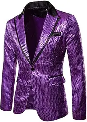 [Generic] Fashion Men One Button Shiny Sequin Blazer Tuxedo Party Dinner Prom Suit Jacket Stylish Wedding Party Dress Suit Blazer Jacket