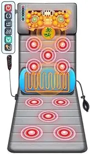 Full Body Electric Massage Mat Multifunction Foldable Heating Cushion 9 Massage 3 Timing Modes Shiatsu Massage Pad with 10 Vibrating Motors for Back Neck Lumbar Leg Pain Relief
