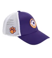 Black Clover Clemson Motto Tiger Luck Trucker Hat White/Orange/Purple, One Size