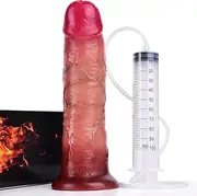 FAAK Big and Thick 8,5‘’ Insertable Large Size Ejaculating Dildo, Ultra Realistic Squirting Dong for Fetish Cumming Fantasy, Flexible Sextoy with Strong Suction for Unisex Masturbation