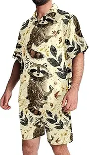 [FNETJXF] Men's Hawaiian Short Set, Mens 2 Piece Short Set, Men Vacation Outfits, Lion Animal Grey, Mens Summer Outfits