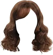 Short Curly Wig with Bangs, Brown Heat-Resistant Synthetic Wig, Wavy Style for Special Events, Casual Outings, or Everyday Wear 13.78x3.94x3.94 Inches