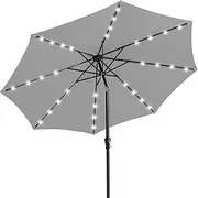 JEAREY Upgrade 9FT LED Lighted Patio Umbrella, Solar Outdoor Umbrella, Tilt Table Umbrella for Pool, Deck & Yard(Light Grey)