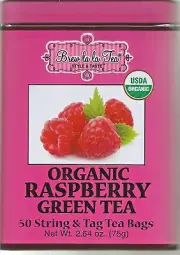 BREW LA LA TEA ORGANIc Raspberry GREEN TEA. 50 STRING & TAG TEA BAGS. 2.64 OZ