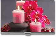 [LKHDS] Slim Aluminum Alloy Business Card Holder Orchid Stone Red Candles Pocket Business Card Case Portable Business Card Wallet Business Card Holders Handheld Card Box for Women Men, style, One size