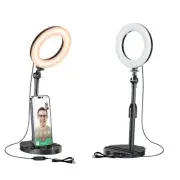 Desk Ring Light with Telescopic Stand, Travel Desktop Hola Light Matte Black