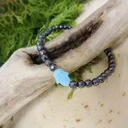 Black Beaded Bracelet with Sky Blue Opalite Hamsa