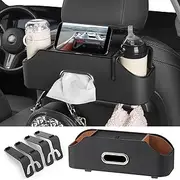 Car Back Seat Organizer With 2 Drink Cup Holders - Tissue Box and Storage Box Hook - Multi-functional Storage for Kids and Travel
