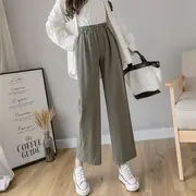 Elastic Waist Plain Cropped Wide Leg Pants Army Green - 2XL