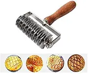 Stainless Steel Dough Lattice Top Cookie Pie Pizza Bread Pastry Crust Roller Cutter,Wood Handle Pizza Roller Knife Pizza Tool