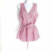 $100 Neiman Marcus Women's White Striped Wrap Tie-Front Tunic Blouse Size Medium