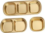 JECOMPRIS 3Pcs Stainless Steel Dipping Dishes Multi Compartment Sauce Plates for Hotpot and Appetizers and Easy to Clean Kitchen Essentials