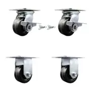4 Inch Phenolic Caster Set 2 Brakes/Swivel Locks and 2 Rigid Service Caster