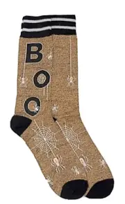 New Mens HALLOWEEN Crew Socks With SPIDERS & WEB SAYS ‘BOO’