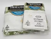 Thomaston Full Flat Sheet Two Pillowcases Green No Iron Muslin White Dots Daisy