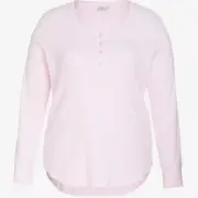 Peter Alexander Plus Women's Classic Rib Henley Pyjama Top Long Sleeve Pale Pink
