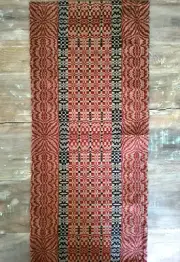 Americana Table Runner Repro Coverlet Navy Tan Colonial Red 33" x 14.5"