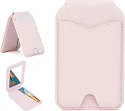 Magnetic Wallet - Adjustable Stand with Mirror Leather RFID 4 Credit Card Holder Compatible with Apple iPhone 16/15/14/13/12 Series[Compatible with Mag-Safe], Pink, Modern