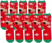 [Jaksairos] Christmas Coral Fleecce Socks 5/10 Packs Women's Velvet Cartoon Socks Snug Cozy Floor Socks Plush Sleep Socks