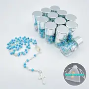 US 4/12pcs Blue Wooden Scented Rosary in Silver Cap Glass Jar Baptism Favors