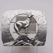 P001 VINTAGE JJ JONETTE HOWLING WOLF FAHION JEWELRY BROOCH ARTIFACTS SILVER TONE