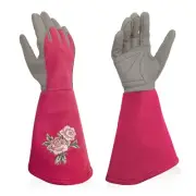 Rose Pruning Gloves Thorn Proof, Embroidery Leather Gardening Gloves with Ext...