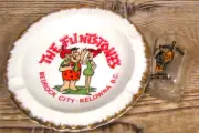 Vintage The Flintstones Bedrock City Kelowna, B.C. Ashtray & Shot Glass Unused