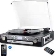 DIGITNOW Bluetooth Record Player with Stereo Speakers, Turntable for Vinyl to MP