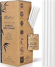 [EcoPreps] Biodegradable Bamboo Fiber Straws | 150 Count, 100% Compostable, Plastic-Free, Eco-Friendly Drinking Straw | 7.8'' Plant Fiber Disposable Straws, White Straw | Durable for Warm & Cold Drinks