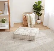 Sweet Home Collection Floor Pillow Large Square Tufted Decorative Cushion. Faux Velvet Fabric Ultra Thick Fill for Kids and Adults, 1 Pack, Ivory
