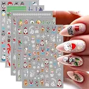 Christmas Nail Art Stickers, 3D Self-Adhesive Snowflake Decals With Santa Claus, Snowman, Bird, Bell, Tree, Elk - Xmas Winter Design for Christmas Day Decoration 5 Sheets
