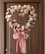Valentine Wreath, Artificial Heart Wreath, Heart Shaped Wreath, Valentines Day Wreaths with Charming Heart Design 13.78x13.78x1.18 for Wedding Or Valentines Day Celebration (1 Piece)