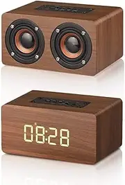 Bluetooth Speaker, MODAR Portable Wireless Speaker Dual Driver AUX Input Bluetooth 4.2,TF Card Speaker Wooden Alarm Clock with FM Radio, Family