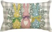 Easter Colorful Bunny Throw Pillow Cover, 12 X 20 Inch Grey Buffalo Plaid Cushio