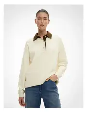 [Witchery] Jersey Longline Polo Top in Chalk