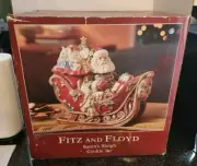 FITZ & FLOYD 2003 SANTA'S SLEIGH CERAMIC LARGE COOKIE JAR - ORIGINAL BOX & CERT