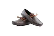 Mens Zasel Anchor Slip On Dark Brown Leather Boat Shoes