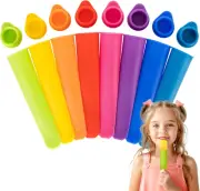 8 Silicone Popsicle Molds Kids Reusable Ice Pop & Lids & Drip-Free Ice Cream