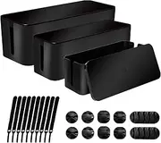[Set of 3] Cable Management Boxes Organizer, System to Cover and Hide & Power Strips & Cords,Large Storage Wires Keeper Holder for Desk, TV, USB Hub, Computer (Black)