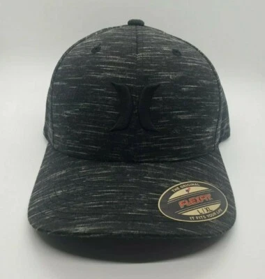 HURLEY Icon Texture Flexfit HNHM0001 Hat Cap Surf Beach Black - L/XL New!