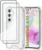 [USTIYA] 2-Pack Screen Protector + Case for Samsung Galaxy A35 5G Protection Tempered Glass Film, HD Clear Cover